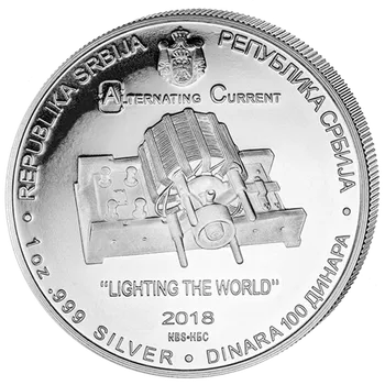 Stříbrná mince Nikola Tesla - Alternating Current (Střídavý proud) 1 Oz 2018 - (1.)