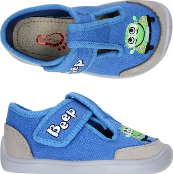 Dívčí bačkory Bačkory plátěnky 3F 2BE8/3 bar3foot super flexi modré s autem barefoot, suchý zip velikost: 24