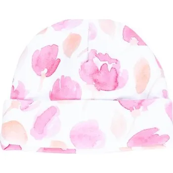 Čepice ENIE BABY dětská čepice S OHYBEM Pink Leaves 0-3m