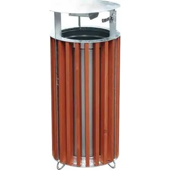 Odpadkový koš Dřevěný koš se stříškou, kulatý, odstín dřeva mahagon, objem 50 l, výška 940 mm