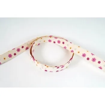 Popruh bavlněný 25mm, růžová kytička na vanilkové, galanterie, metráž