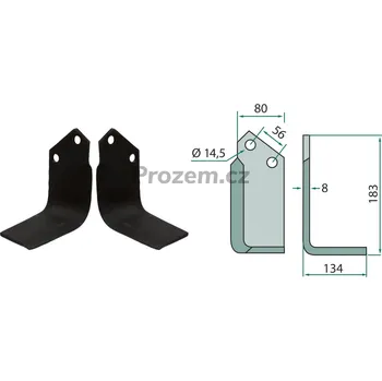 Pracovní nůž Frézovací zahnutý nůž levý pro Tortella, 2985216, 56/14,5/183 mm