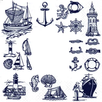 Papírový ubrousek UBR-F17, Ubrousek, 16x16 cm, NÁMOŘNICKÁ TÉMATIKA, 1 kus