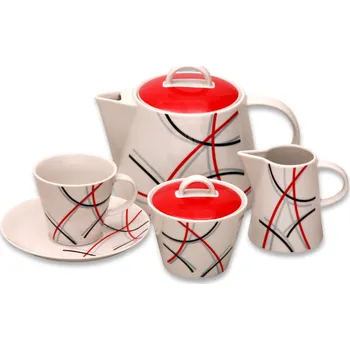 Thun 1794 Tom, čajová souprava, červené a modré čáry, Thun