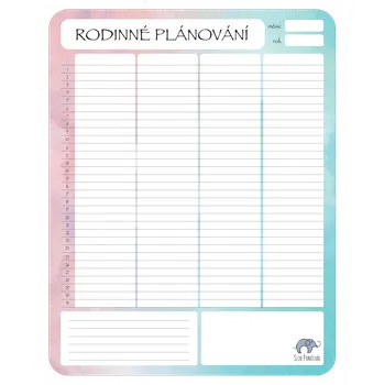 Magnetická kreslící tabulka Datovaný měsíční magnetický kalendář pro 4–5 členů rodiny Barva: Pastelová modrorůžová, Počet sloupců: 4 sloupce