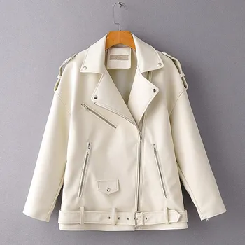 Dámský křivák Prodloužená bunda koženého vzhledu Barva: Béžová, Velikost: L