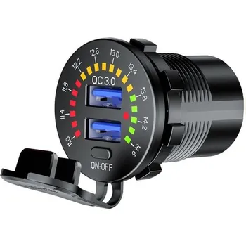 Elektrická zásuvka USB 2x zásuvka na motorku s voltmetrem a vypínačem, vestavná