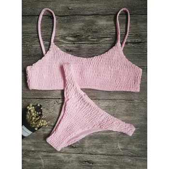 Dámské plavky Dvoudílné push up plavky s volánky - Růžová,S