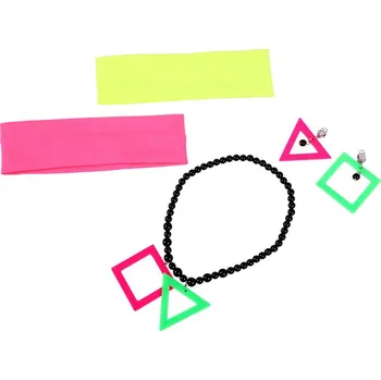 Karnevalový doplněk Sada 80. léta - náhrdelník, 2x čelenka a náušnice