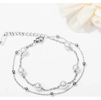 Náramek B-TOP Náramek z nerezové oceli s perlami stříbrná