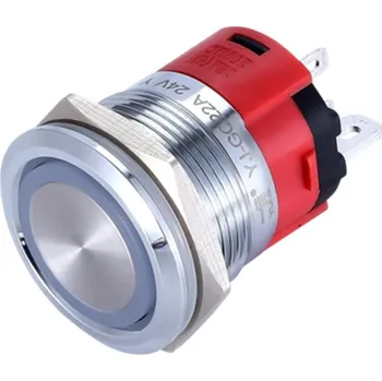 vypínač LED Tlačítkový Spínač 220V s RGB LED, 5A, 19mm, 4 Nožiček, Voděodolný IP65 bez aretace zelená