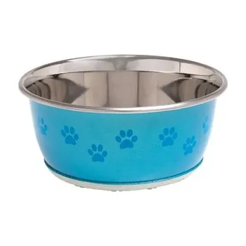 Miska pro psa Flamingo Miska nerez Pes SELECTA modrá s tlapkami 15,5cm 950ml