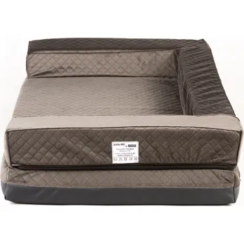 Pelíšek pro psa Ortopedický pelíšek, 5 velikostí, s polstrovaným okrajem 10cm vysoká paměťová pěna prošívaný velur popelavě černá/eko kůže černá 70x52cm, vnitřní velikost 50x42cm