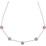 Stříbrný náhrdelník s růžovými kytičkami