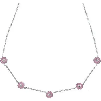 Šperk Stříbrný náhrdelník s růžovými kytičkami