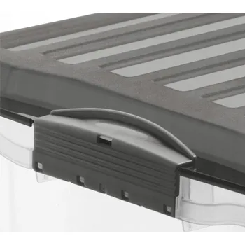 Úložný box Velký plastový box s víkem pro uložení věcí, průhledný + šedé víko, 70 L