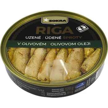 konzervovaná ryba SOKRA Riga uzené šproty v olivovém oleji 120 g