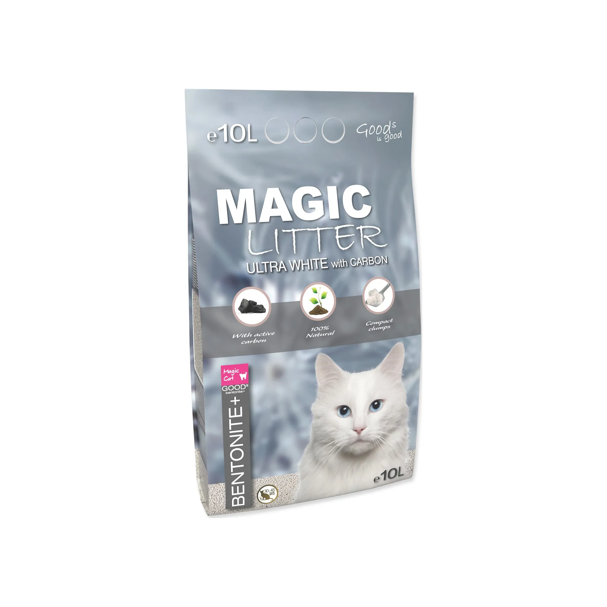 Fotografie 1 - Podestýlka pro kočku Magic Cat Magic Litter Bentonite Ultra White with Carbon 10 l