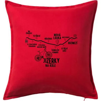 Polštář Jizerky na kole - horské kolo - Polštář 50x50 - 50x50 - Včetně výplně ( Červená )