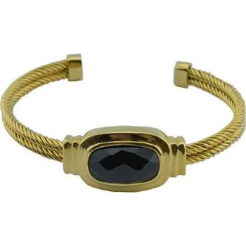 Náramek Doria Náramek zlatý z oceli s černým kamenem N029