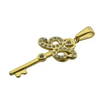 Přívěsek Doria Přívěsek zlatý z oceli klíč se zirkony F064