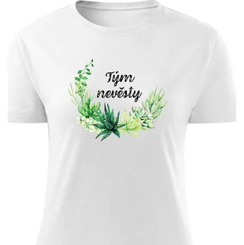 Dámské tričko Dámské tričko Tým nevěsty - květiny zelené Barva: Bílá, Velikost: M