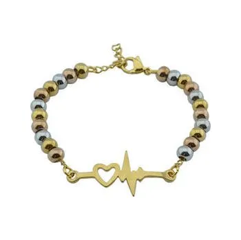 Náramek Doria Náramek korálkový z oceli se srdcem L312