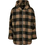 Ladies Hooded Oversized Check Sherpa Jacket - softtaupe/black M