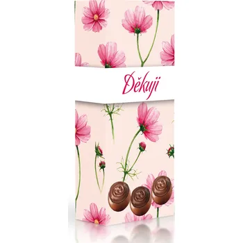 Bonboniéra Selllot, s.r.o., K Hájům 34, 155 00 Praha 5 - Vyrobeno v Itálii Čokoládové plněné pralinky - Děkuji (růžové květy) 84 g
