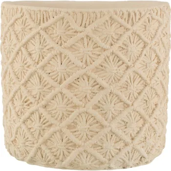 Květináč Béžový cementový květináč s drhaným vzorem Ibiza Macramé - Ø30*28 cm