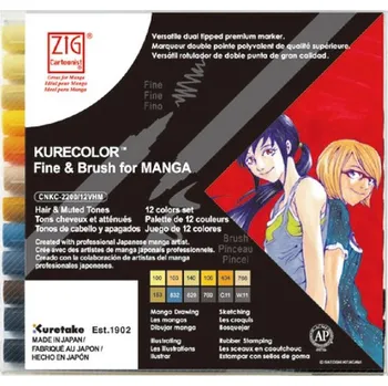 KURETAKE ZIG Kurecolor Fine & Brush, 12ks Hair & Muted