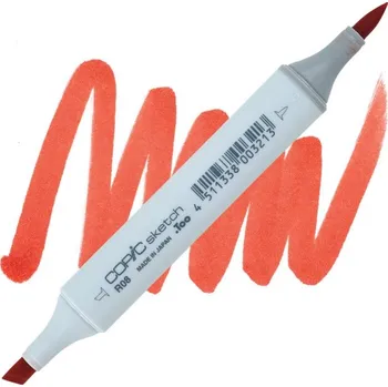 Lihová fixa COPIC Sketch oboustranná Brush & Chisel, R08 Vermilion