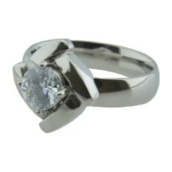 Prsten Doria Prsten z oceli stříbrný s kamínkem M019 Velikosť: 54 / 55