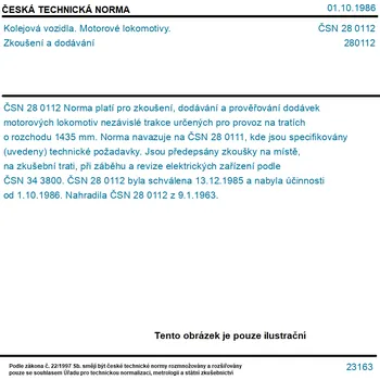 ČSN 28 0112 - Kolejová vozidla. Motorové lokomotivy. Zkoušení a dodávání - Tisk