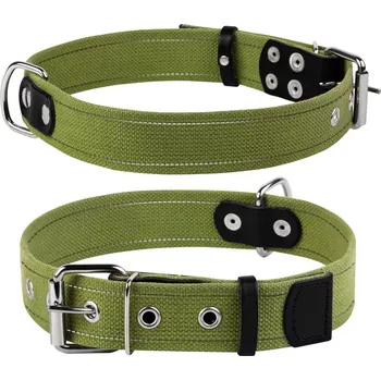 Obojek pro psa Bavlněný reflexní obojek s kůží-velmi pěkný a levný Obvod krku: 56-71 cm, šířka: 45 mm