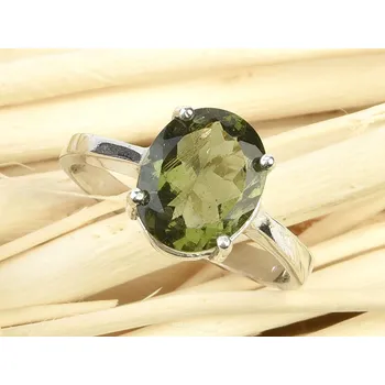 Prsten Vltavín prsten ovál 10 x 8mm Ag 925/1000+Rh standard brus