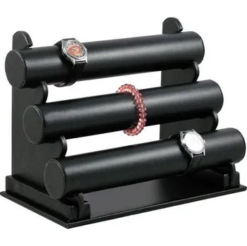 Šperkovnice Stojánek, dekolt na náramky 3 patra černá kůže (DNR-LT)