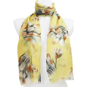 Šála Dámský obdélníkový šál s potiskem květin, se zlatou nitkou - žluté barvy 7200534-1