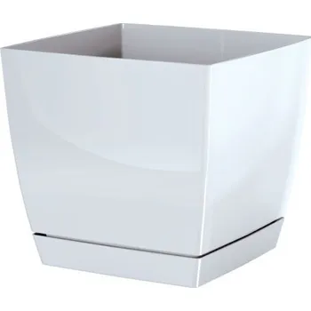 Pěstitelství Květináč Coubi Square s miskou bílý, varianta 15,5 cm