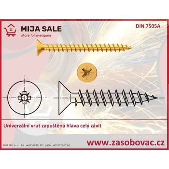 Vrut P 4x 35 - Uni. vrut se zápustnou hlavou a drážkou POZIDRIVE, s celým závitem A2 - nerez