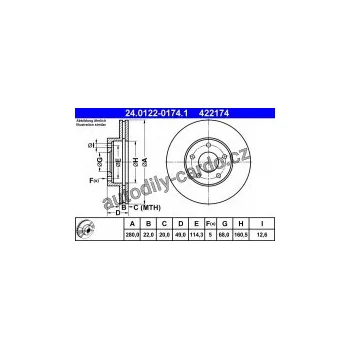 Brzdový kotouč Brzdový kotouč ATE 24.0122-0174 (AT 422174) - NISSAN