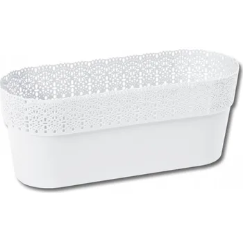 Plastový květináč krajka Bella, oválný 300x117 mm, bílý (119975 007 LA688 Bella bílá 300mm ovál obal)