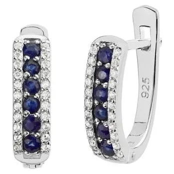 Náušnice Stříbrné náušnice se syntetickým Safírem QR12SE