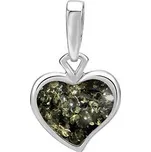 Stříbrný přívěsek SRDCE s tmavě zeleným přírodním jantarem AAJB3602DG