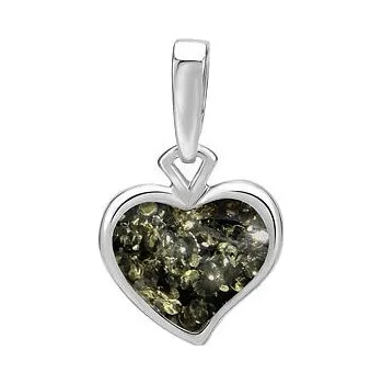 Přívěsek Stříbrný přívěsek SRDCE s tmavě zeleným přírodním jantarem AAJB3602DG