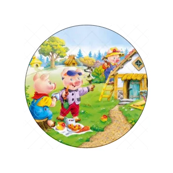 Jedlá dekorace na dort TŘI PRASÁTKA, VARIANTA Jedlý papír, TVAR kruh 832