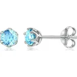 Stříbrné náušnice s pravým modrým topazem 4 mm JJJ1032TS