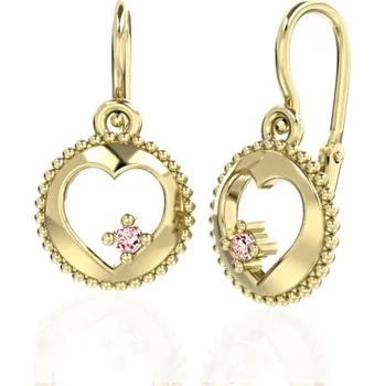 Náušnice Couple, Srdíčkové dětské náušnice Orin, žluté zlato s barevnými zirkony, 585-66-3-0682.0Z00.0.00.008.14