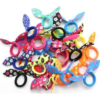 Textilní gumičky do vlasů - 10 ks - s mašličkou