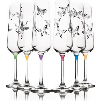 Sklenice Crystalex Sklenice na šampaňské Sandra Butterfly 200 ml, 6 ks (mix barev)